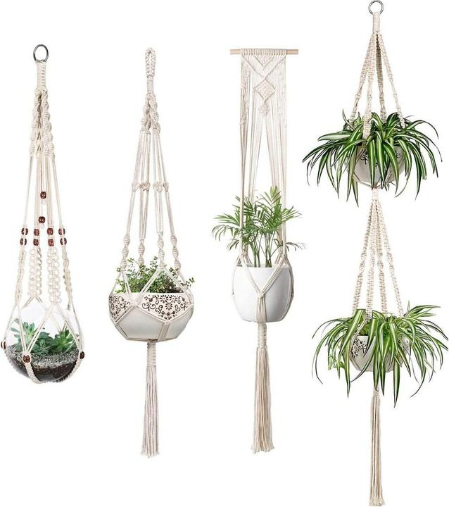 Actual product image Esmée Makramee Pflanzenaufhänger Dekoration Geknüpftes Boho Accessoire 4er Set (28.50 cm)
