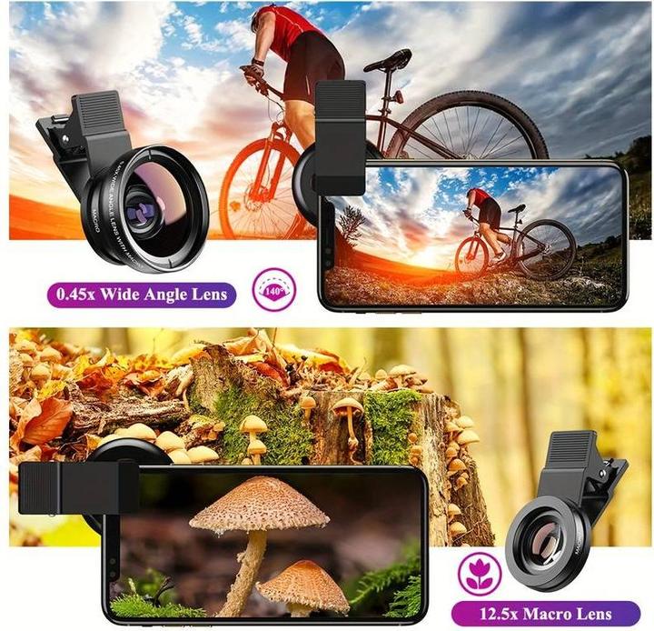 Produktbild PhoneLook APEXEL Smartphone Kamera Objektiv Aufsatz 2 in 1 Ultra Weitwinkel 0.45x Objektiv & Super Makro Linse