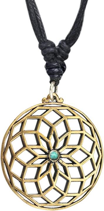 Actual product image Star Piercing Necklace black pendant gold plated lotus flower with turquoise stone (Brass, Mineral)