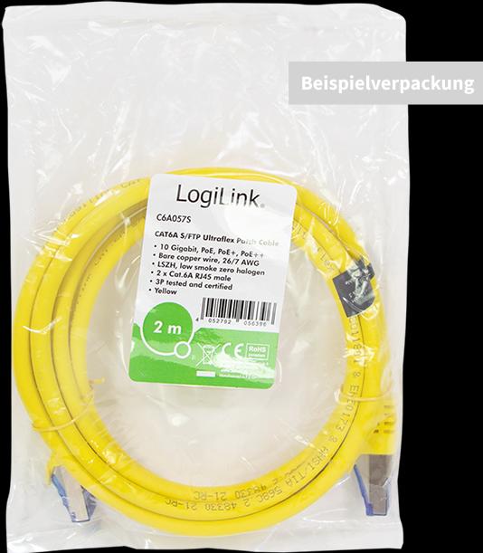 Actual product image LogiLink Patch cord Ultraflex, Cat.6A, S/FTP, 15 m, yellow withCat.7 raw cable, extra flexible & soft cable m (S/FTP, CAT6a, 15 m)