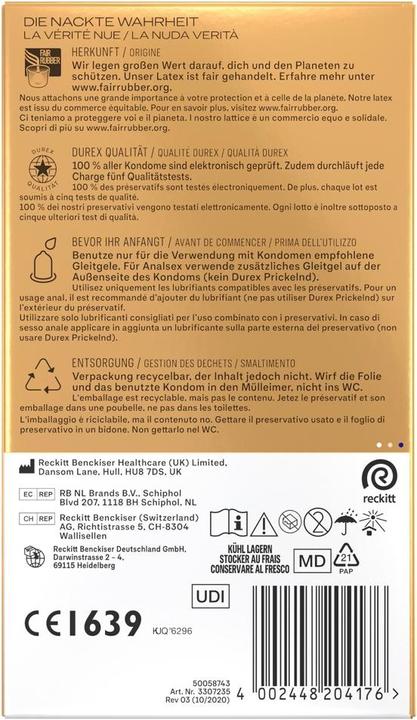 Nährwerte und Zutaten Durex Extra feucht (10 Stk.)