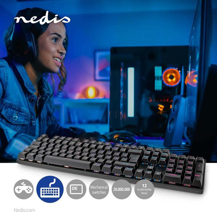 Actual product image Nedis Wired Gaming Keyboard USB Type-A Mechanical Keys LED German DE-Layout Powered by (DE, Cable)