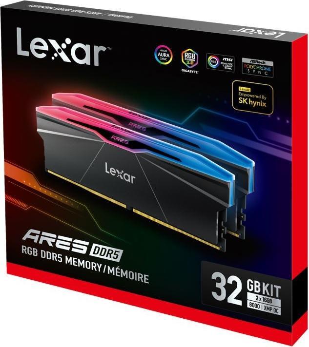 Actual product image Lexar DDR5 ARES RGB 32GB(2 16GB)/8000 PC memory black (2 x 16GB, 8000 MHz, DDR5 RAM)
