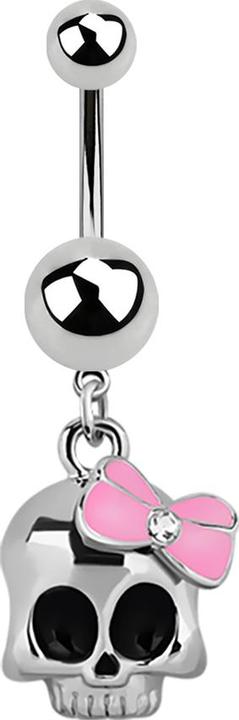 Star Piercing Banane silber Schädel mit pinker Schleife (Chirurgenstahl 316L)