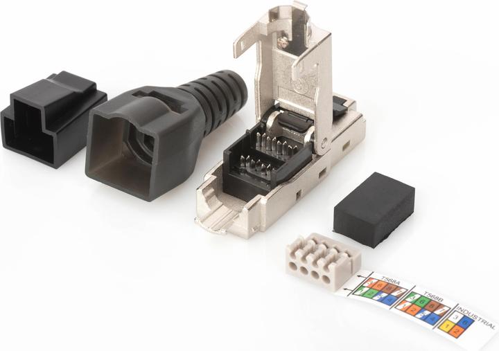 Actual product image Digitus Shielded RJ45 plug for field assembly AWG 22-27 10 GBit Ethernet PoE+ Dust cap Anti-kink protection (Network cable plug)