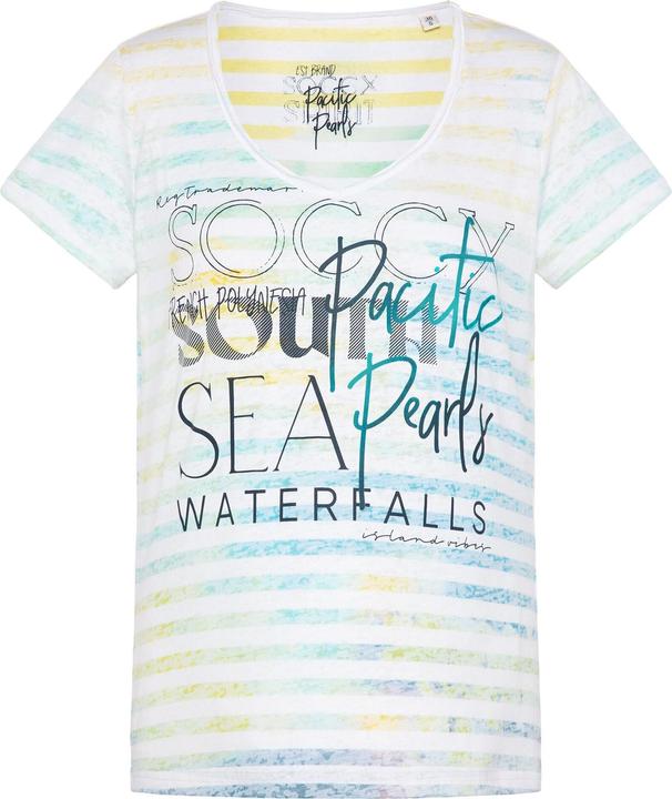 Actual product image Soccx Striped shirt with burn-out effects, V-neckline and label print in used look (XXL)
