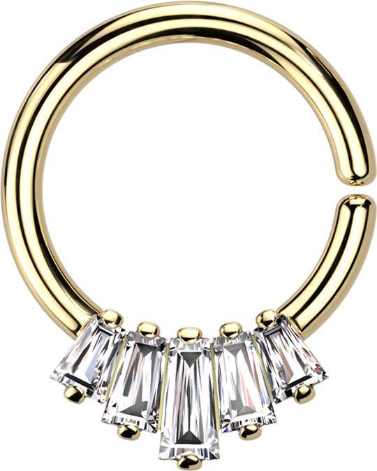 Star Piercing Micro Piercing Ring vergoldet fünf Kristalle Baguette silber (Messing)