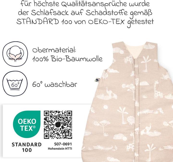 Actual product image Julius Zöllner Baby all-year sleeping bag Organic Jungle Dream 80 cm (80 cm, 2.5 TOG)