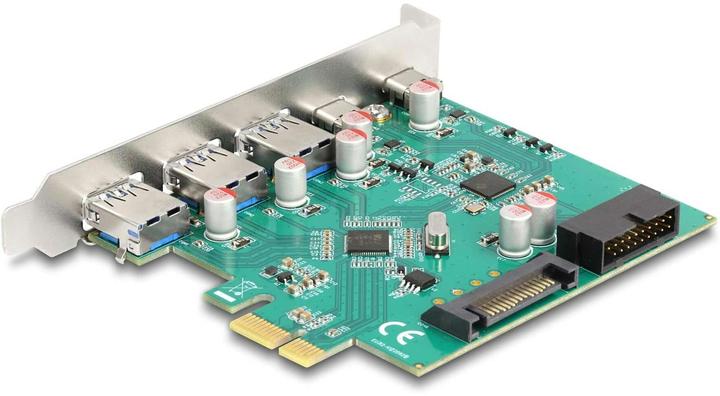 Actual product image Delock USB 5 Gbps PCIe x1 card to 3x external Type-A + 2x external USB Type-C socket and 1x internal 19 Pi