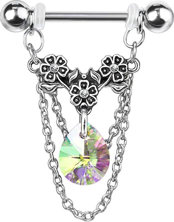Immagine prodotto Star Piercing Barbell silber Blumen mit Kristall multicolor und Anhänger Kette (Acciaio chirurgico 316L, Ottone)