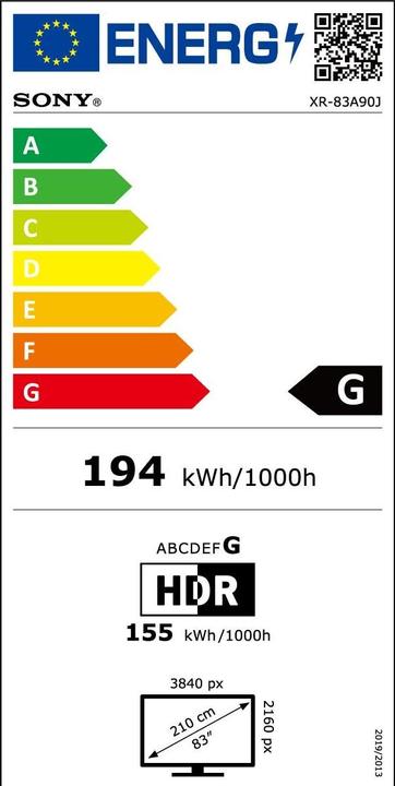 Etichetta energetica Sony OLED XR-83A90J (83", A90J, OLED, 4K, 2021)