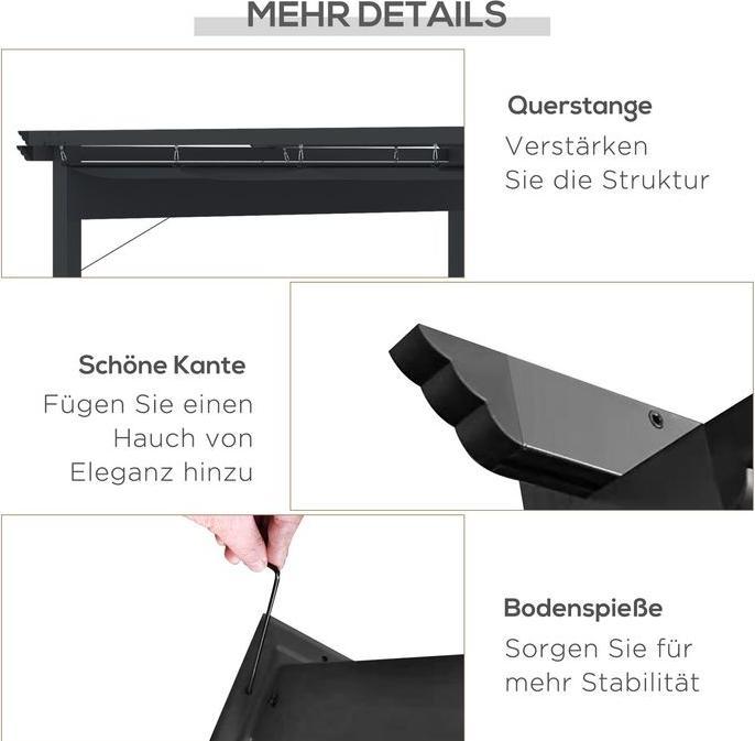 Actual product image Swisshandel24 Pergola 2.95x2.95 m gazebo patio cover with sliding roof aluminium polyester grey (295 cm, 295 cm)