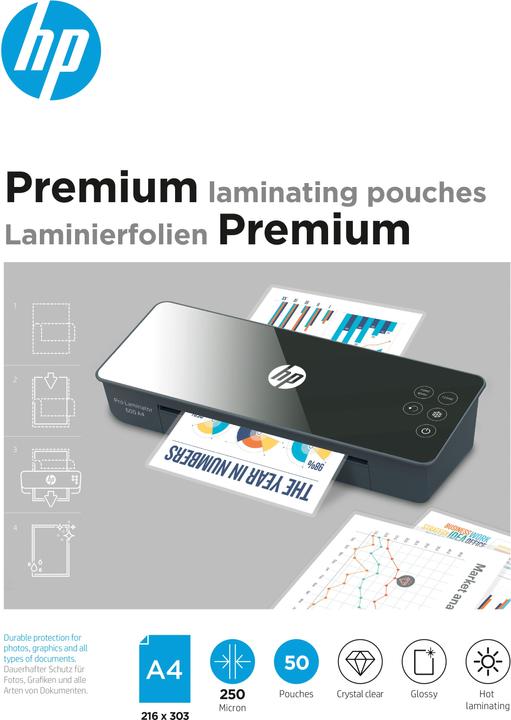 HP Film de plastification Premium A4, 250 µm, 50 pièces, brillant (A4, 50 pièce(s), 250 µm)