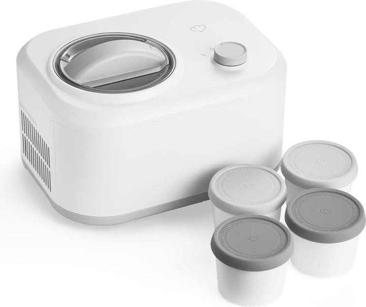 Deckel, Eismaschine, Eisbehälter, Rührteil, Spatel aus Kunststoff, 4x Eisbehälter 400 ml