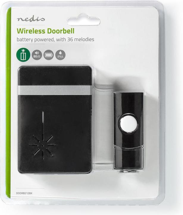 Immagine prodotto Nedis Set campanello wireless Alimentazione a batteria 3 V DC 1x CR2032 Volume: 80 dB Portata del