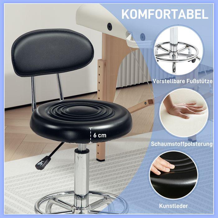 Produktbild Swisshandel24 Rollhocker höhenverstellbar Drehhocker Drehbar Salon Hocker mit Lehne, Rädern