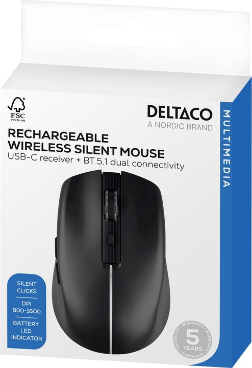 Produktbild Deltaco Wireless Mouse - Gaming Mus - Optisk - 6 knapper - Sort