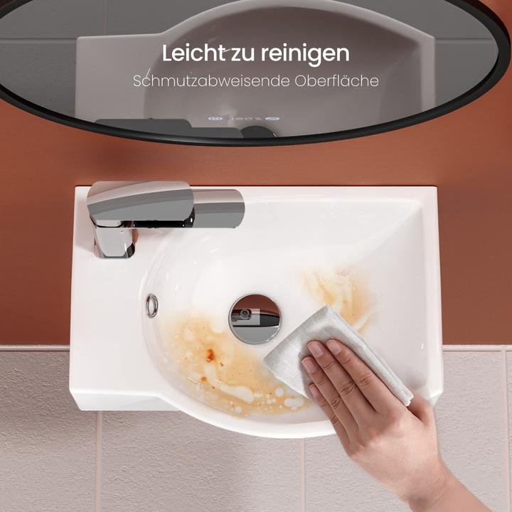 Produktbild Emke Wandwaschbecken 405 x 280 x 140 mm, Rechteckig, Keramik, Rechtes Hahnloch, Strahlend weiss (280 mm, 405 mm)