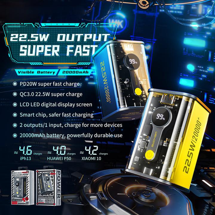 Image du produit Wekome Banque d'alimentation PD + QC (20000 mAh, 20000 W, 20000 Wh)