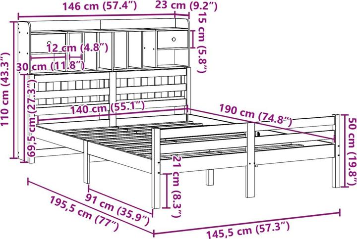 Produktbild VidaXL Massivholzbett Holzbett Bett Doppelbett Bettgestell 140x190cm Kiefernholz (140 x 190 cm)
