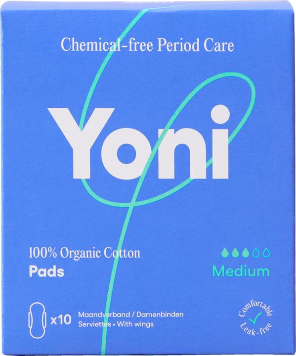 Yoni Binden - normal mit Flügeln - 100 Bio-Baumwolle - 10 Stk (10 x, Damenbinden)