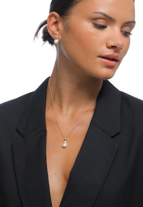 Produktbild Elli Infinity, Perle, Perlenkette, Perlenohrstecker (925 Sterling Silber, Glaskristall, Süsswasserzuchtperlen)