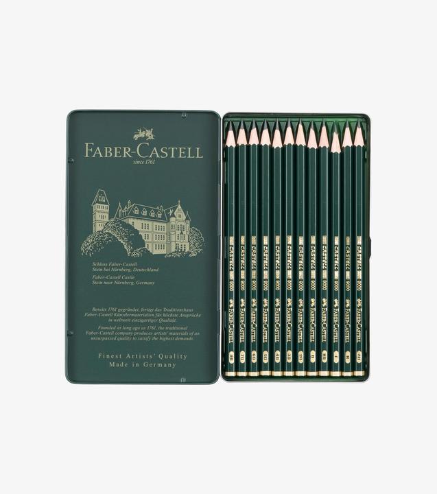 Actual product image Faber-Castell Castell 9000 Design pencil, 12-piece metal set (119064 FC) (0.70 mm, 5B, 5H, 12 x)