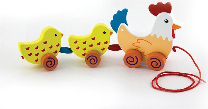 Image du produit Viga Toys Animal à tirer Poule avec 2 poussins