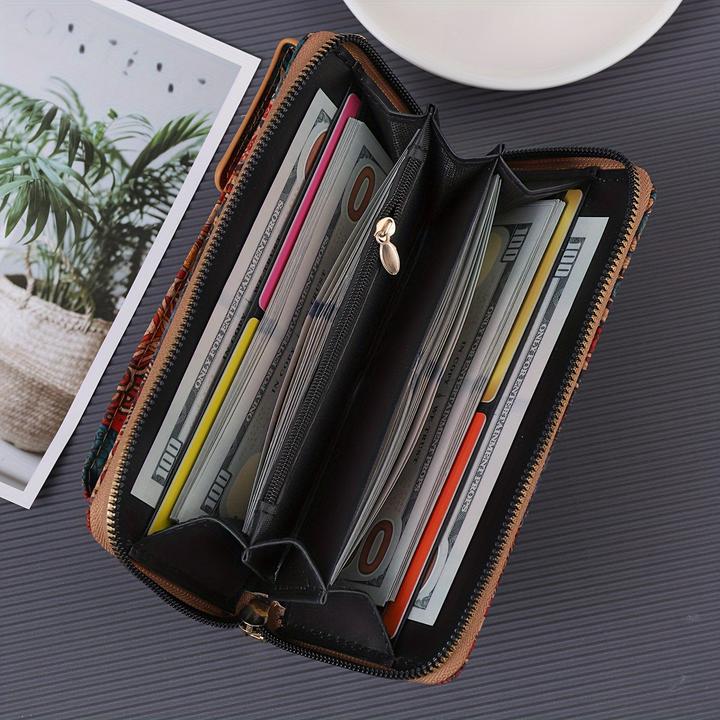 Produktbild Only-Bags.Store Bohemian Floral Pattern Wallet, Retro Vegan Leather Coin Purse, Crossbody Mobile Phone Bag