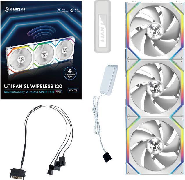 Produktbild Lian-Li UNI FAN SL Wireless ARGB PWM Lüfter, 3er-Pack inkl. Controller - 120 mm, weiss (120 mm, 3 x)