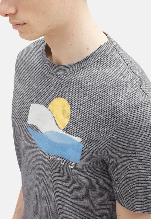 Produktbild Tom Tailor T-Shirt Gestreiftes Kurzarmshirt mit Rundhalsausschnitt und Foto-Print (XL)