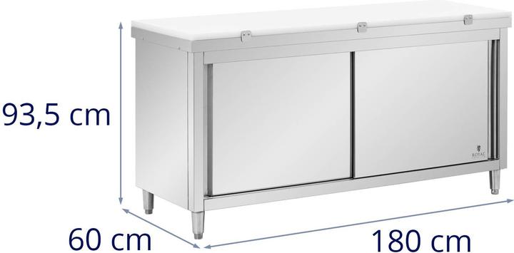 Produktbild Royal Catering Arbeitsschrank Edelstahl 180 x 60 cm 500 kg mit Schneidplatte Edelstahlschrank (60 cm, 93.50 cm)