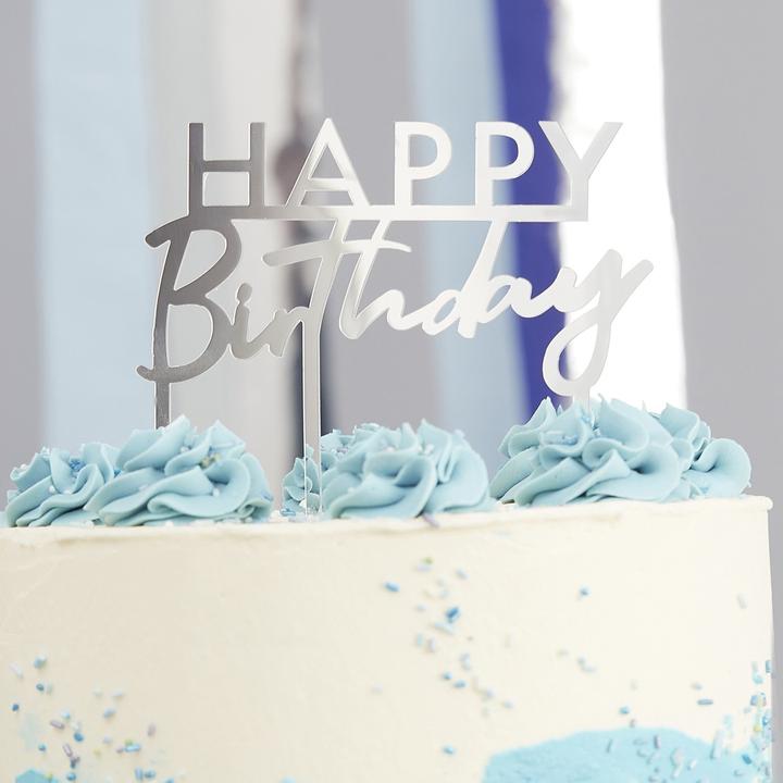 Immagine prodotto Ginger Ray Cake Topper Buon Compleanno Argento (1 x)
