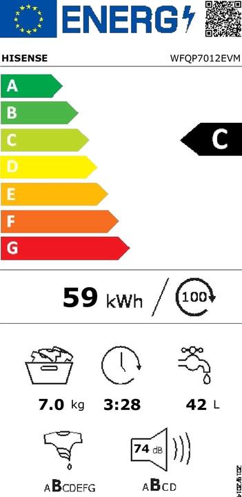 Energie-Label Hisense WFQP7012EVM (7 kg, Links)