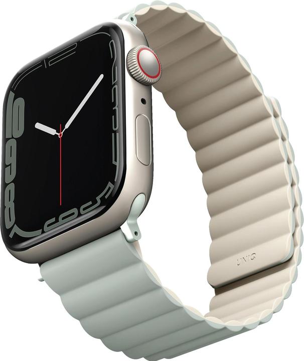 Actual product image Uniq pasek Revix Apple Watch Series 1/2/3/4/5/6/7/8/SE/SE2 38/40/41mm. Reversible Magnetic zielony-b (Silicone, Stainless steel)
