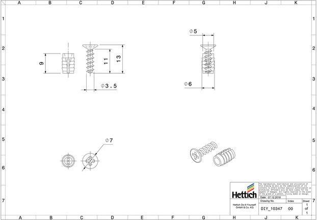 Image du produit Hettich Spreizmuffe m. Topfbefestigungsschraube fr Scharniere, 5mm / 3,5 x 13 mm, 40 Stck (40 pcs)