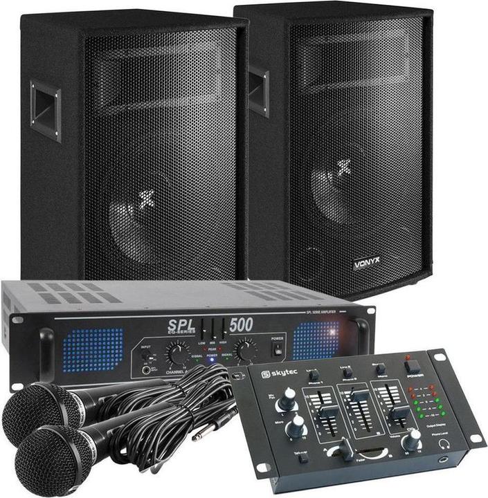 Immagine prodotto Karaoke set - set completo da 500W con microfoni, mixer, altoparlanti, amplificatore e cabina