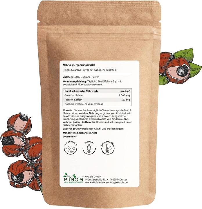 Produktbild Eltabia Guarana Pulver aus Brasilien | Natürliches Koffein in Premium Rohkost-Qualität als Kaffee-Ersatz (Pulver, 100 g)