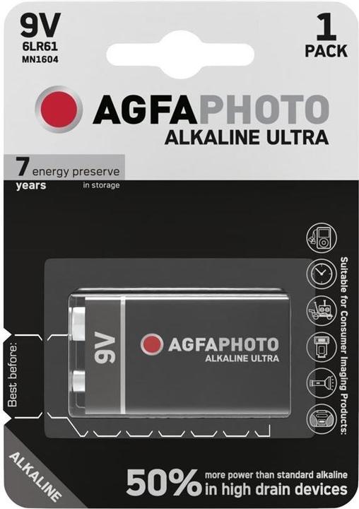 Produktbild AGFAPHOTO Ultra 6LR61 9 V Block-Batterie Alkali-Mangan 9 V 1 St. (1 Stk., AA)