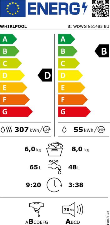Energy Label Whirlpool BI WDWG 861485 EU built-in washer/dryer