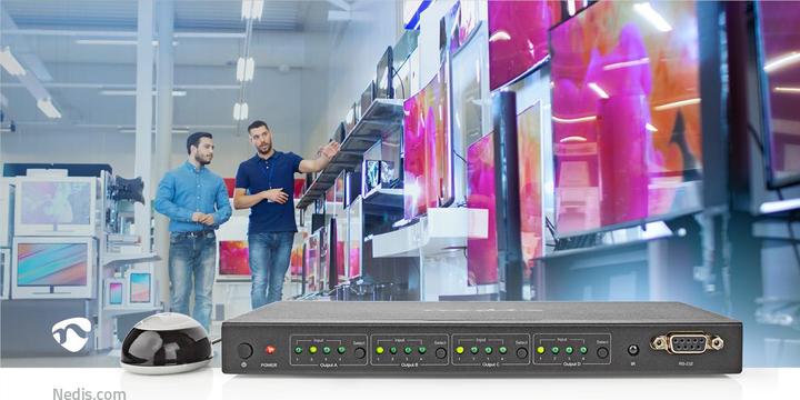 Produktbild Nedis HDMI ™ Matrix Switch | 4x 4-Port port(s) | DC Power / 1x RS232 / 4x HDMI™ Eingang | 4x HDMI™ A