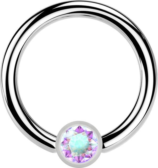 Produktbild Star Piercing Micro Ball Closure Ring silber und Kristall multicolor (Chirurgenstahl 316L)
