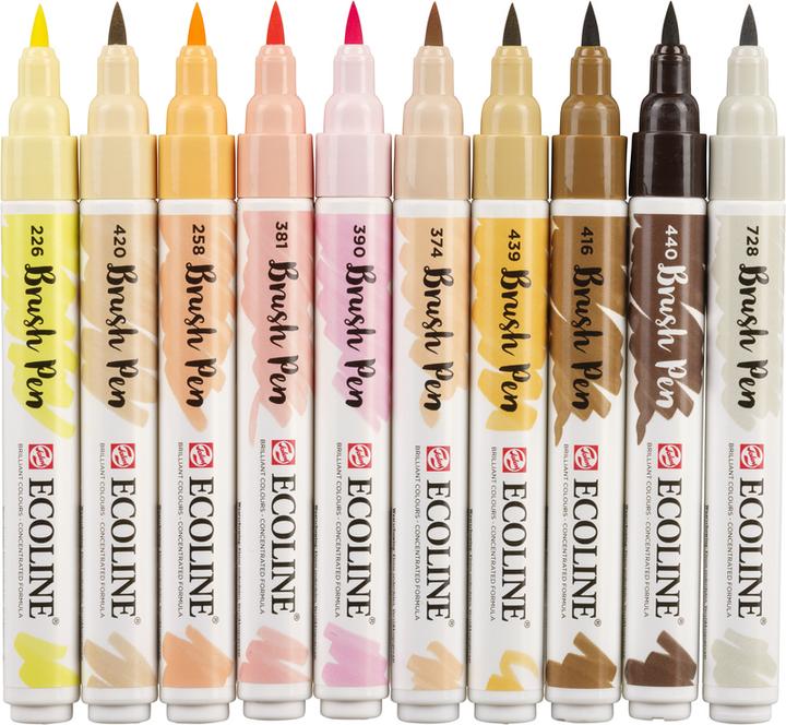 Actual product image Talens Ecoline Brush Pen Set 11509816 ass. Skin 10 pieces (Pastel red, Sepia light, Sepia dark, Sepia, Pastel pink, Pastel yellow, Beige, Pink beige, Apricot tree, 10 x)