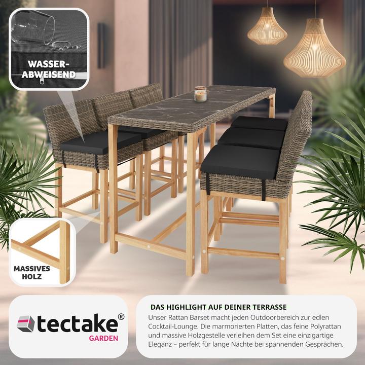 Immagine prodotto tectake Tavolo in rattan Lovas con 6 sedie Latina (161 cm)