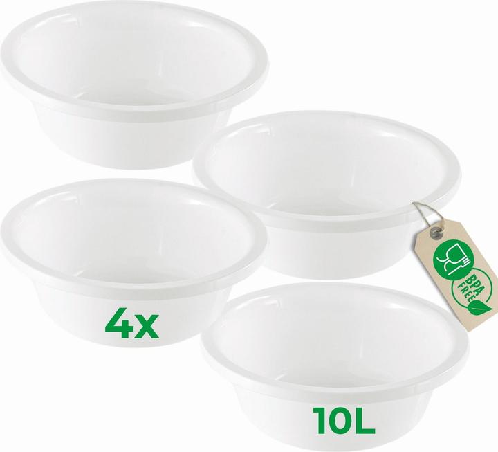 Novaliv 4x Spülschüssel Rund 10L, D40 cm, Weiss, BPA-frei Spülmaschinenfest Ideal für Küche und Campi
