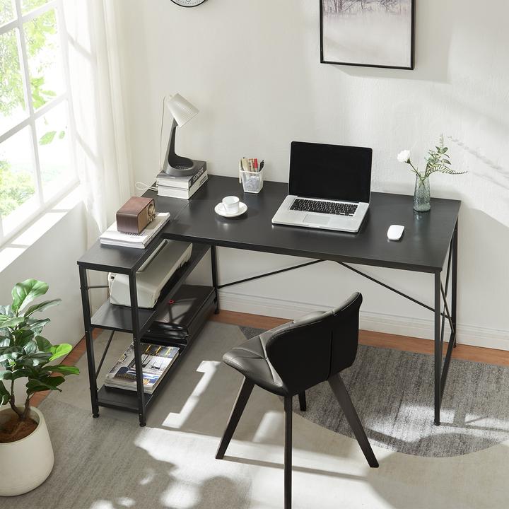 Immagine prodotto En.Casa Schreibtisch Raundsvalt mit 1 Regal L-förmig 137x88x75 cm Schwarz