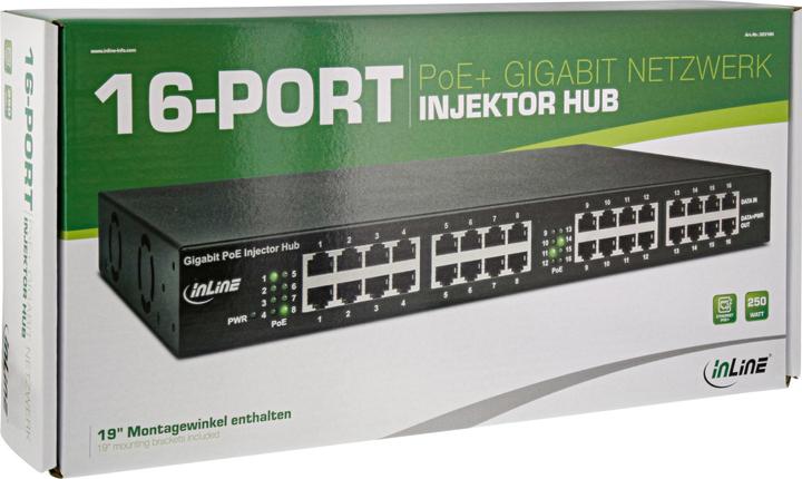 Actual product image InLine PoE+ Gigabit Network Injector Hub 16 Port (16x PoE+) (802.3at (PoE+), 250 W)