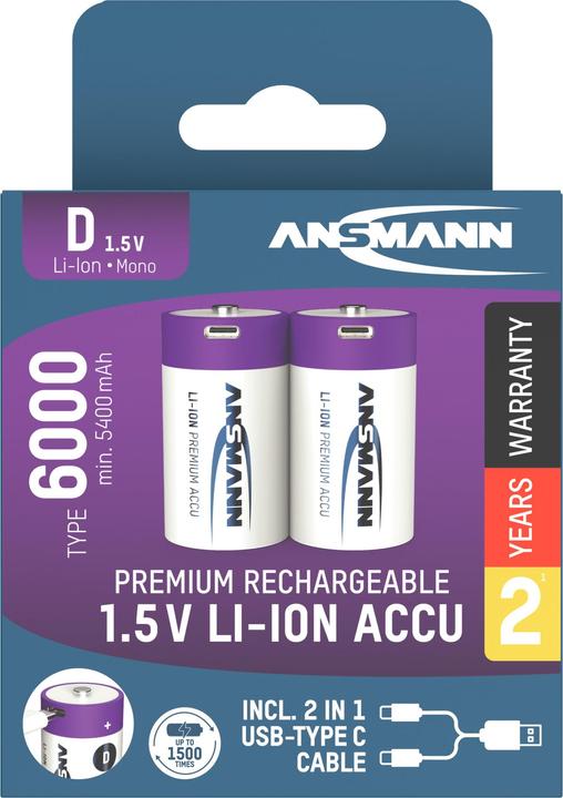 Produktbild Ansmann Premium Rechargeable (2 Stk., D, 6000 mAh)