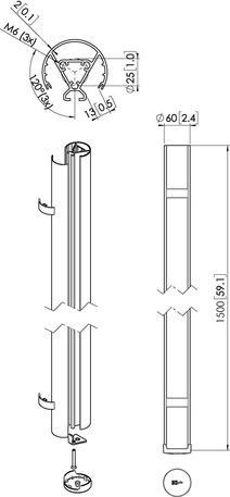 Immagine prodotto Vogels PUC 2415 Palo 150 cm, colore silver, Asta, Argento, 40 kg, Soffitto, TÜV, 60 mm (Soffitto, 40 kg)