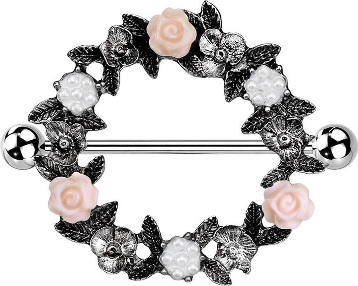 Produktbild Star Piercing Barbell silber mit zwei Kugeln Blumenkranz (Chirurgenstahl 316L, Messing)